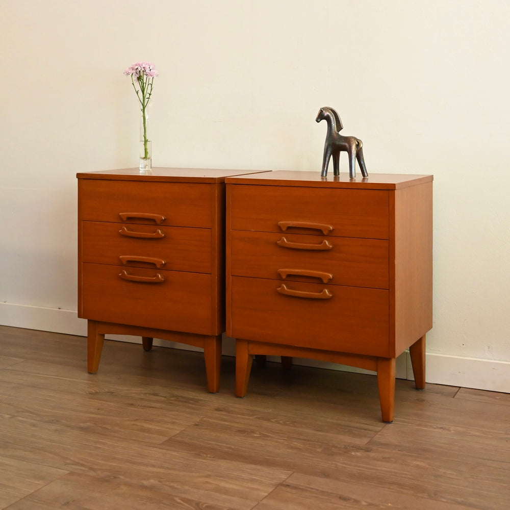 Mid Century Teak Bedside Table Pair by Reliance