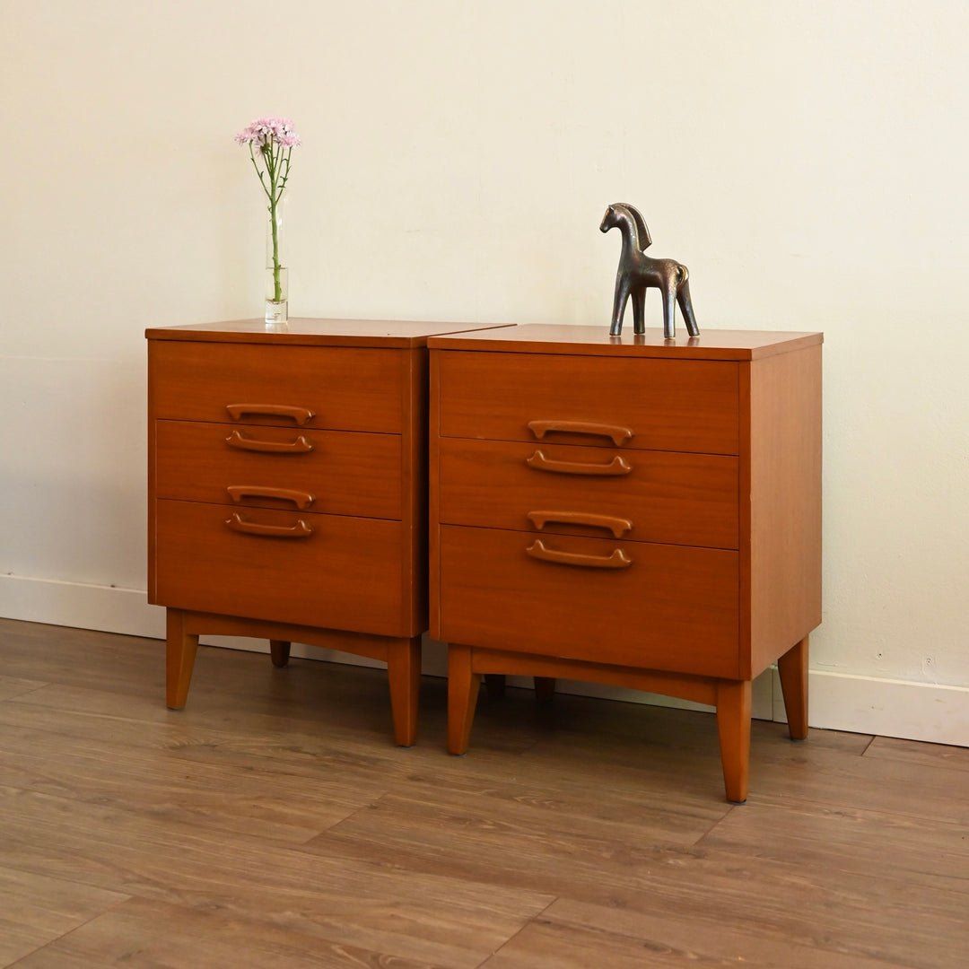 Mid Century Teak Bedside Table Pair by Reliance
