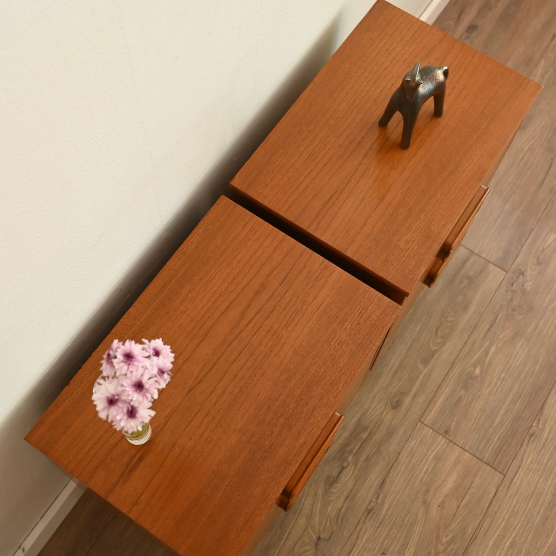 Mid Century Teak Bedside Table Pair by Reliance
