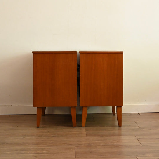 Mid Century Teak Bedside Table Pair by Reliance