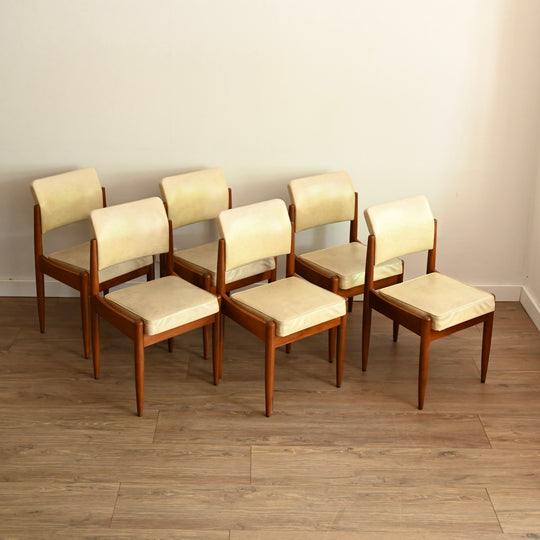 6x Mid Century Cream Vinyl Dining Chairs by Chiswell