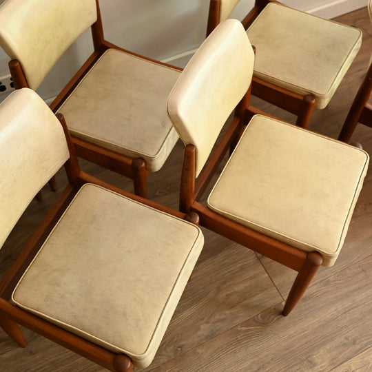 6x Mid Century Cream Vinyl Dining Chairs by Chiswell