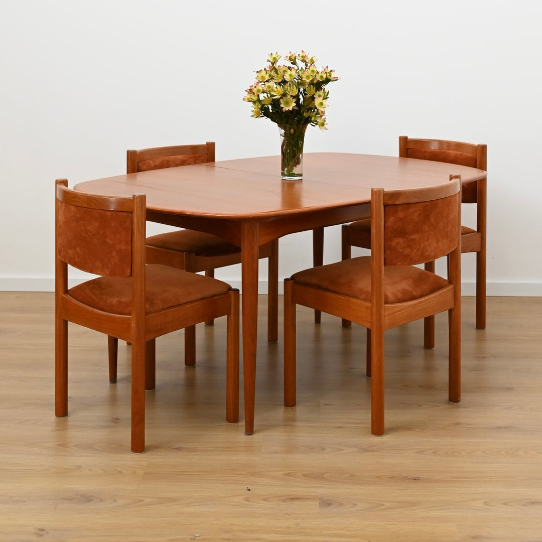 6x Mid Century Teak Dining Chairs by Chiswell with Burnt Orange Upholstery