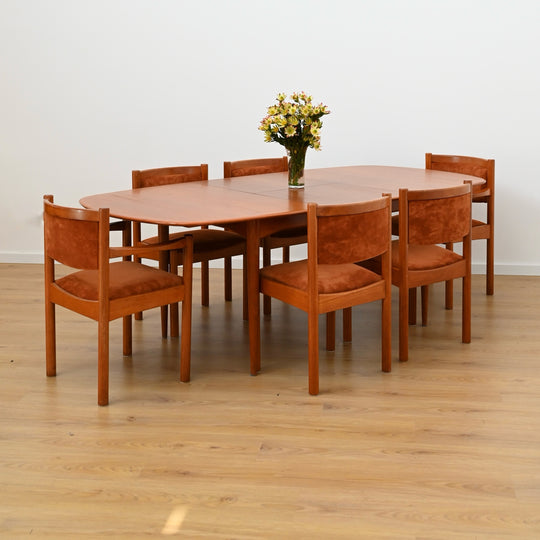 6x Mid Century Teak Dining Chairs by Chiswell with Burnt Orange Upholstery
