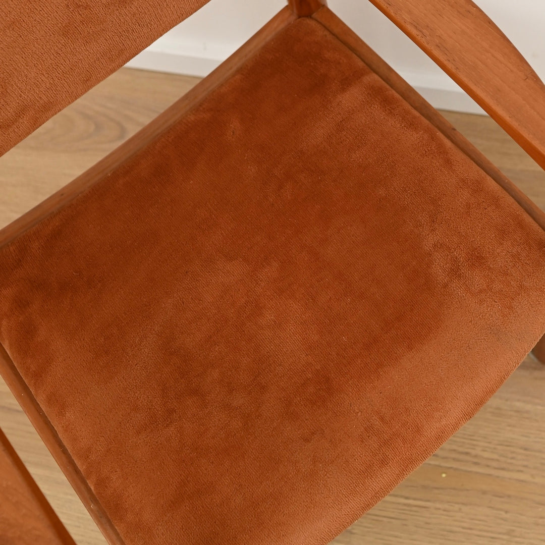6x Mid Century Teak Dining Chairs by Chiswell with Burnt Orange Upholstery