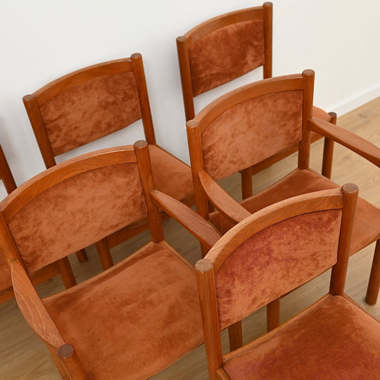 6x Mid Century Teak Dining Chairs by Chiswell with Burnt Orange Upholstery