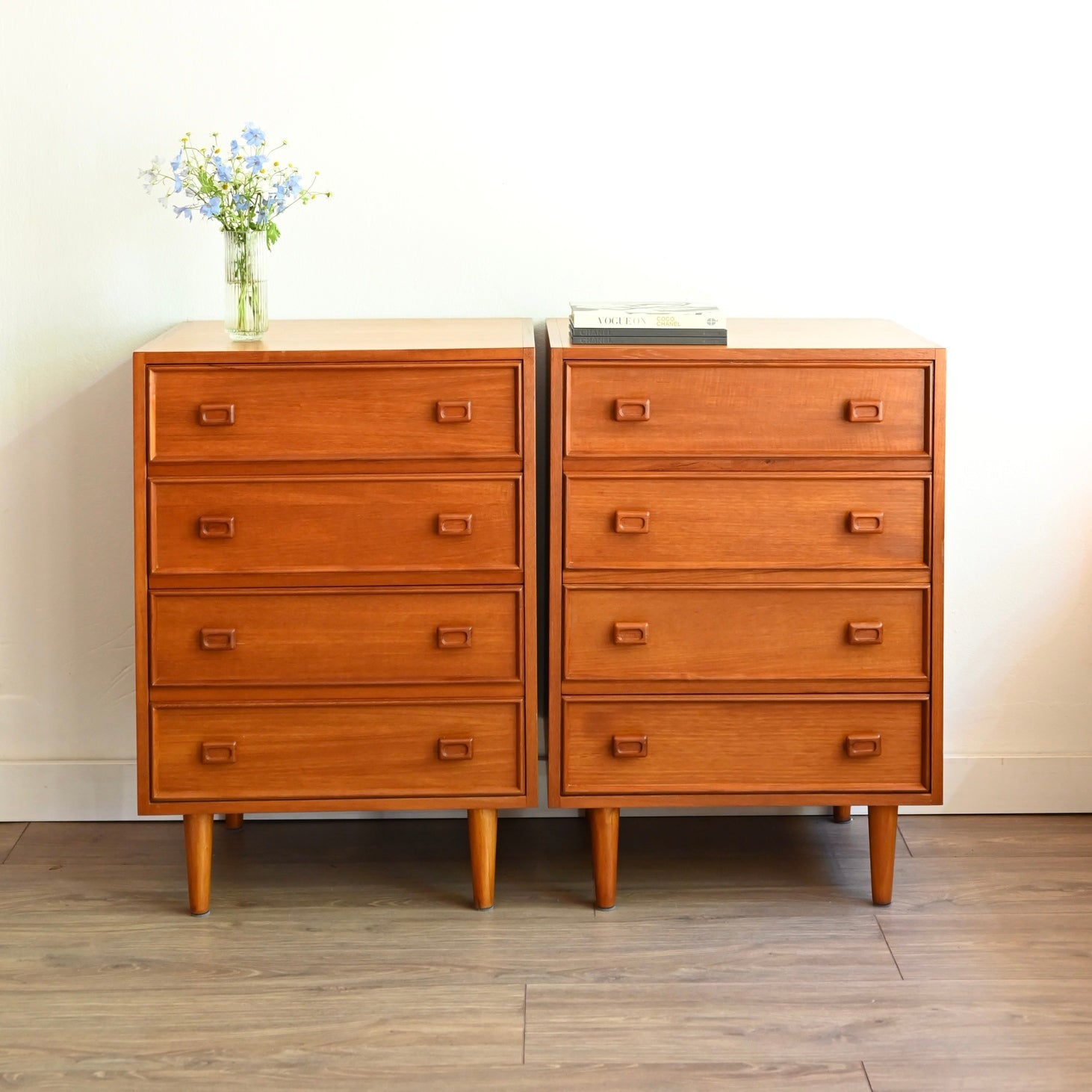 Pair Mid Century Parker Teak Bedside Tables Drawers