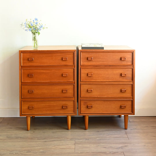 Pair Mid Century Parker Teak Bedside Tables Drawers