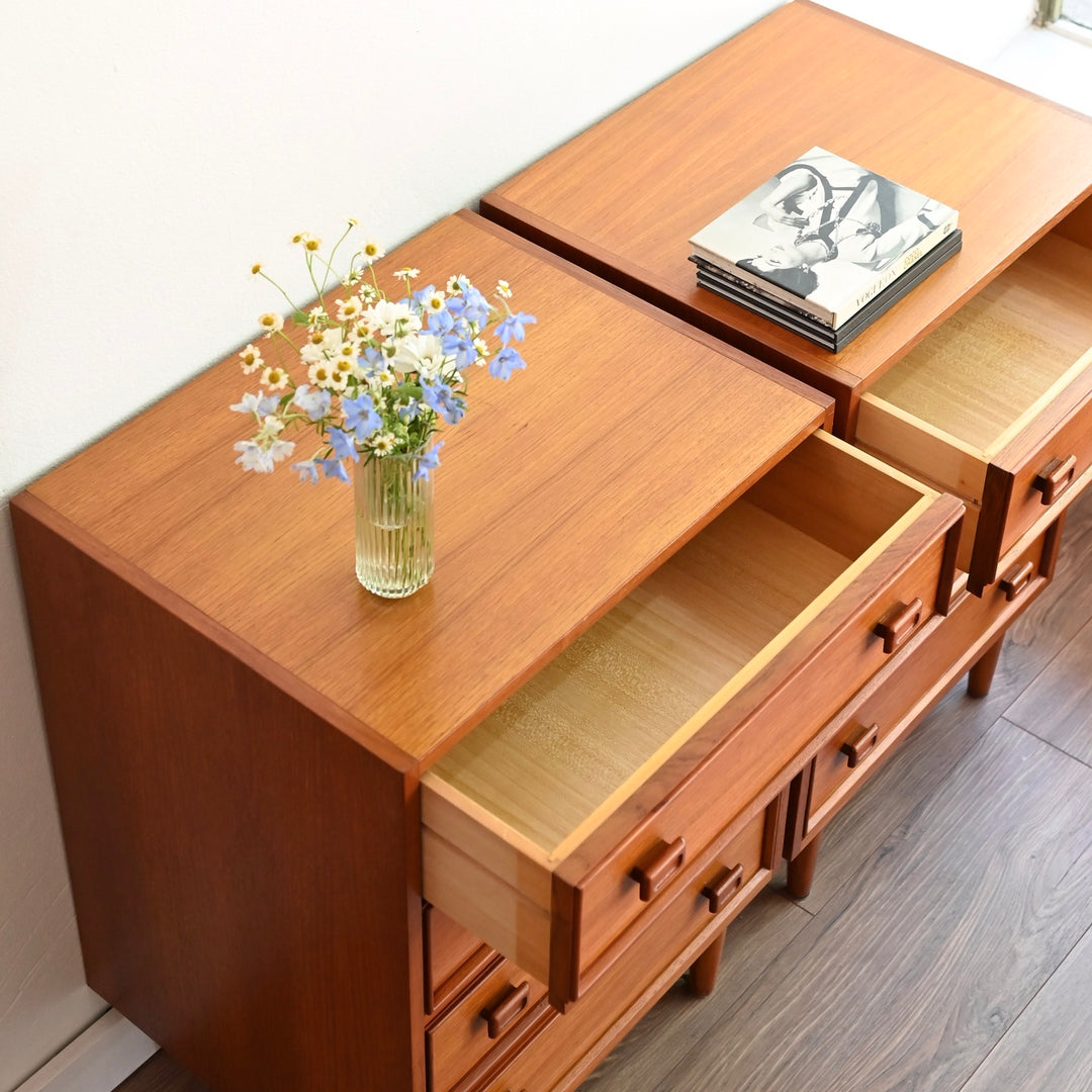 Mid Century Parker Teak Bedside Tables Drawers