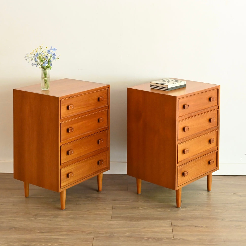 Pair Mid Century Parker Teak Bedside Tables Drawers