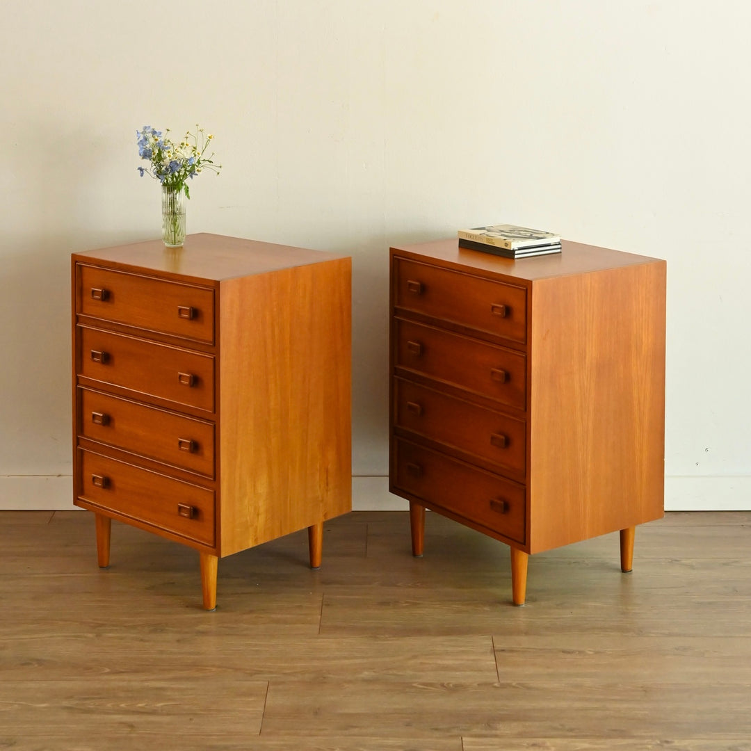 Pair Mid Century Parker Teak Bedside Tables Drawers