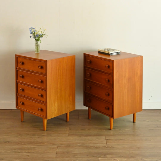 Pair Mid Century Parker Teak Bedside Tables Drawers