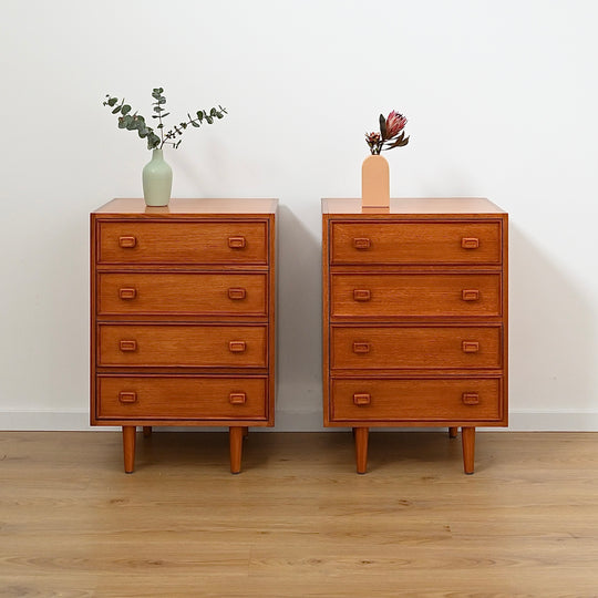 Pair Mid Century Parker Teak Bedside Tables Drawers