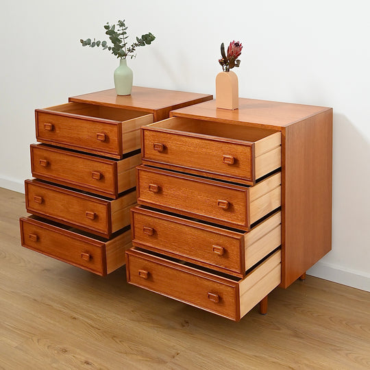 Pair Mid Century Parker Teak Bedside Tables Drawers