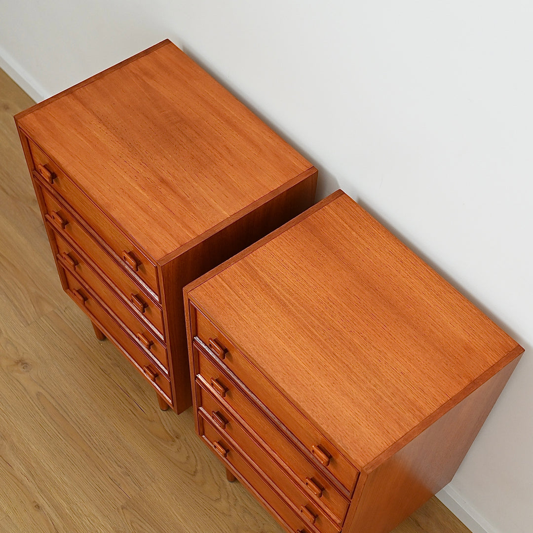 Pair Mid Century Parker Teak Bedside Tables Drawers