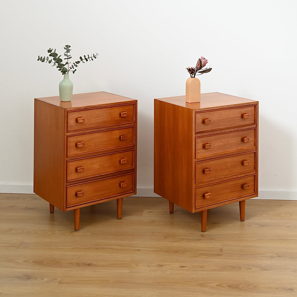 Pair Mid Century Parker Teak Bedside Tables Drawers