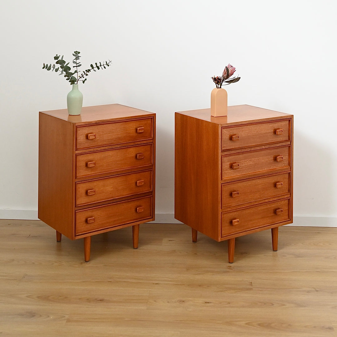 Pair Mid Century Parker Teak Bedside Tables Drawers