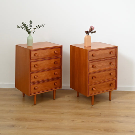 Pair Mid Century Parker Teak Bedside Tables Drawers