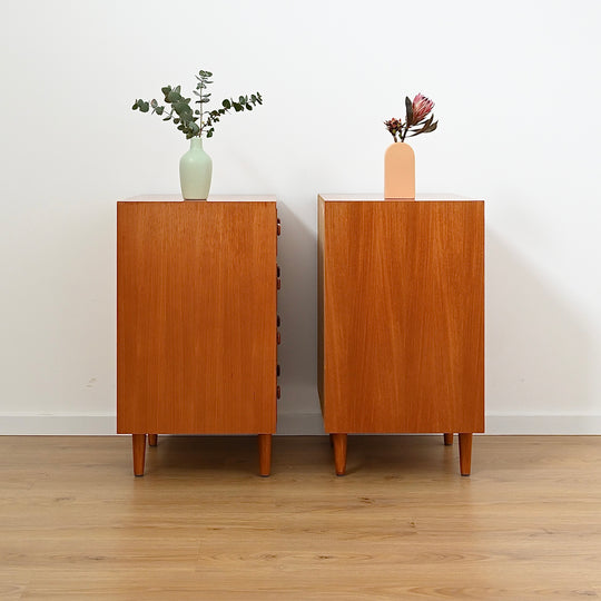 Pair Mid Century Parker Teak Bedside Tables Drawers