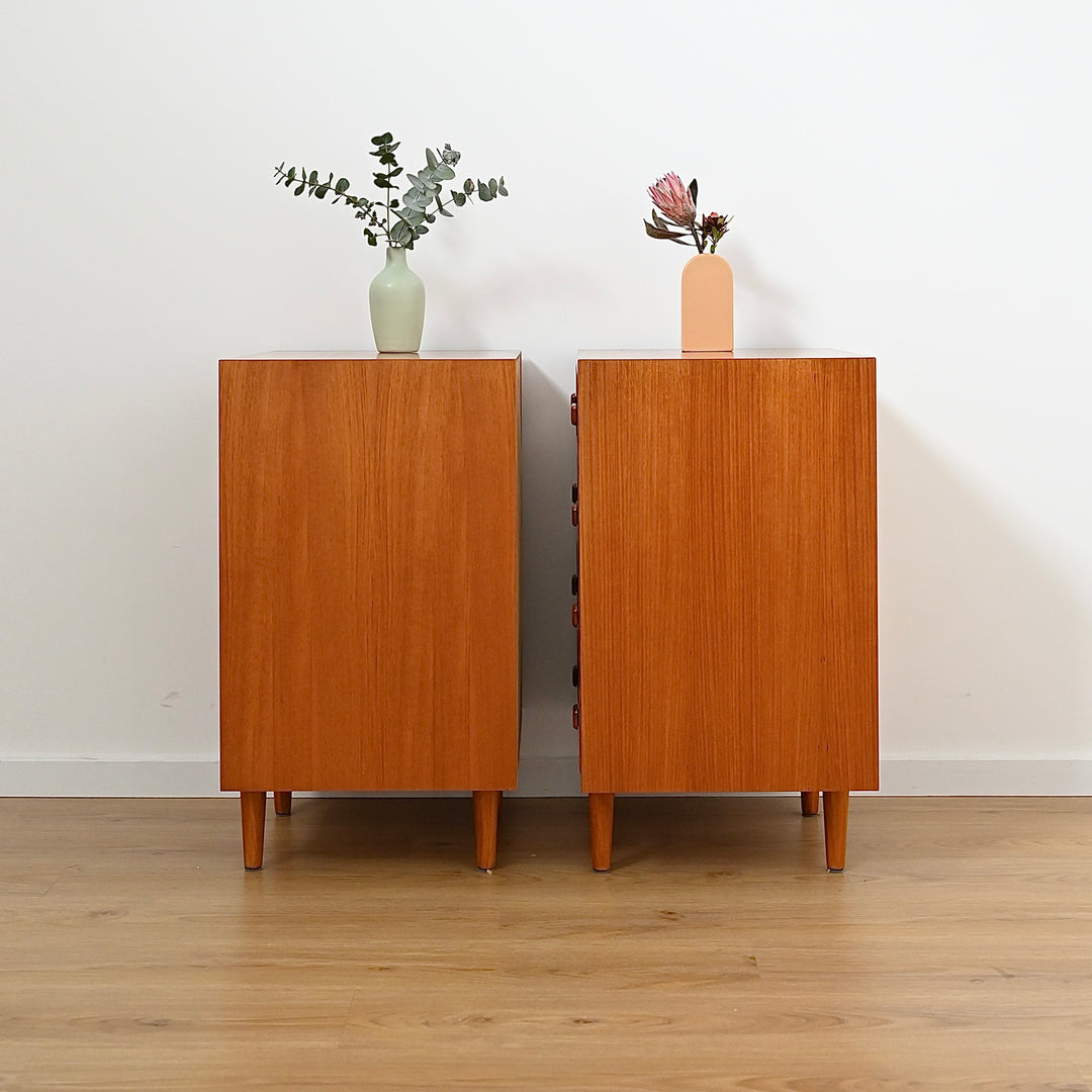 Pair Mid Century Parker Teak Bedside Tables Drawers