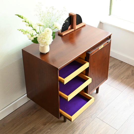 Mid Century Walnut Sideboard LP Record Cabinet by Chiswell