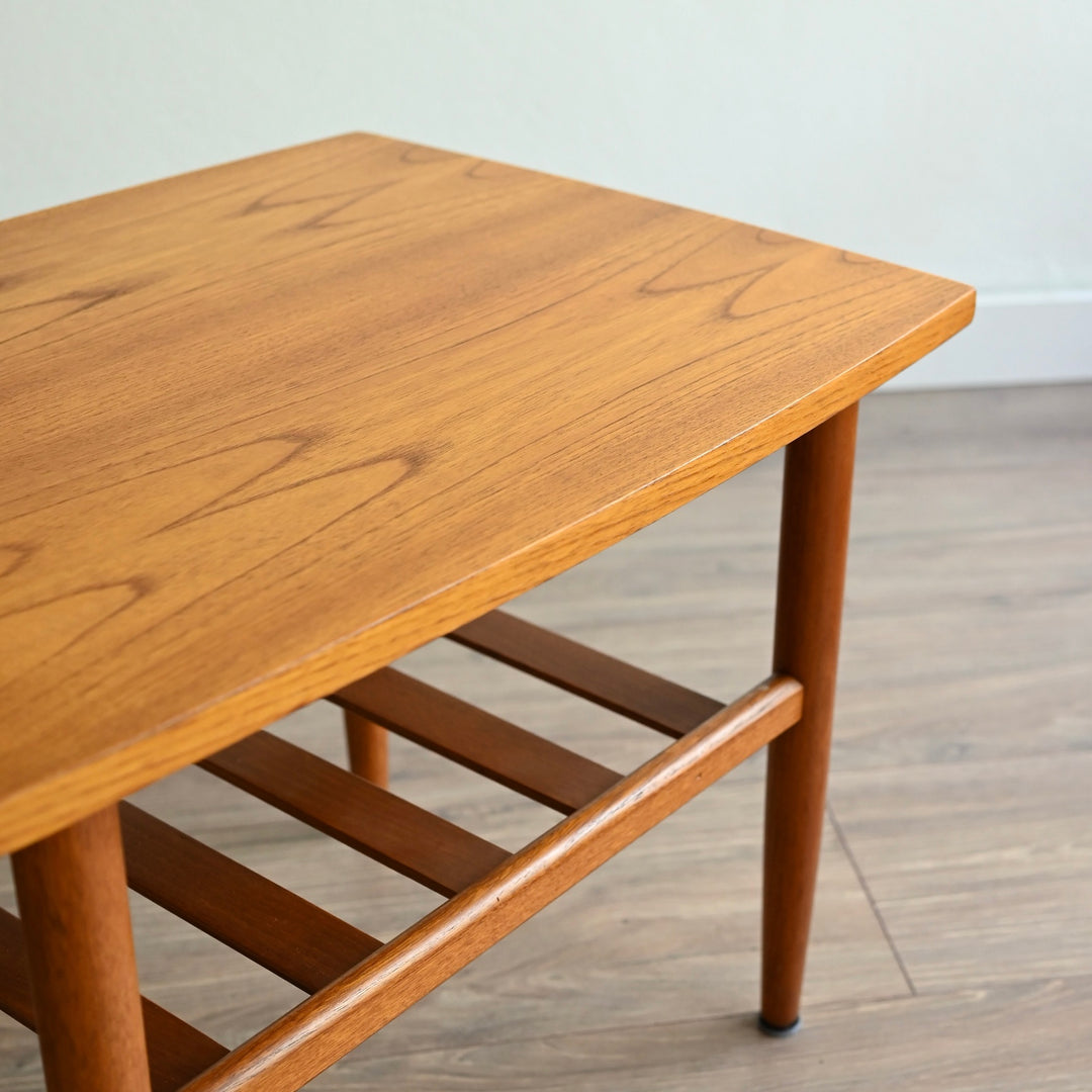 Mid Century Teak Coffee Table with Magazine Shelf