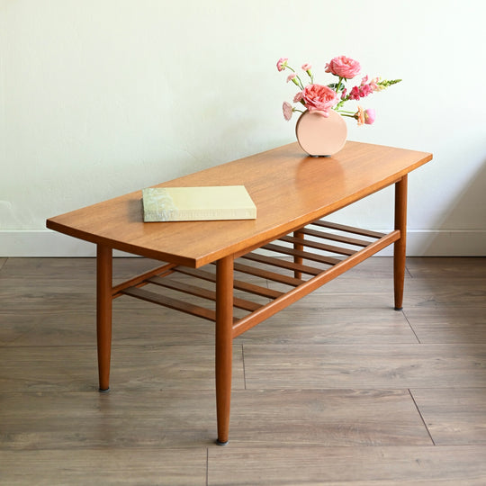 Mid Century Teak Coffee Table with Magazine Shelf