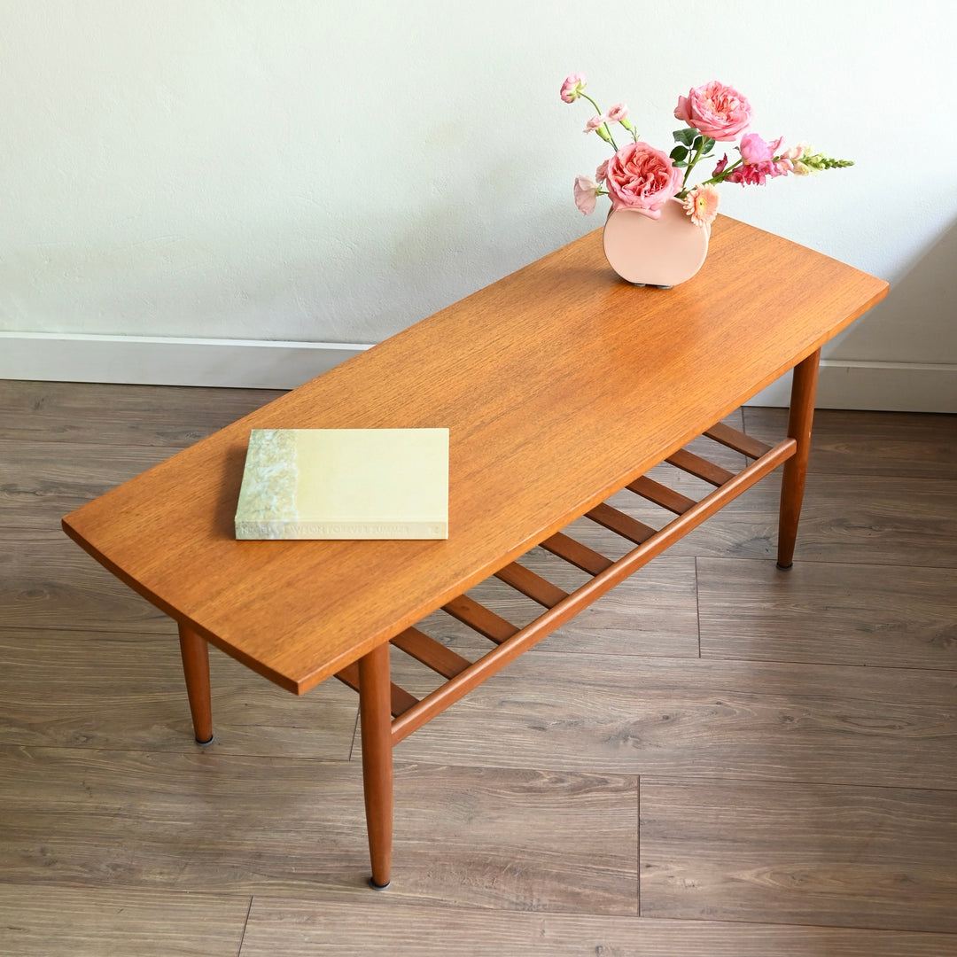 Mid Century Teak Coffee Table with Magazine Shelf