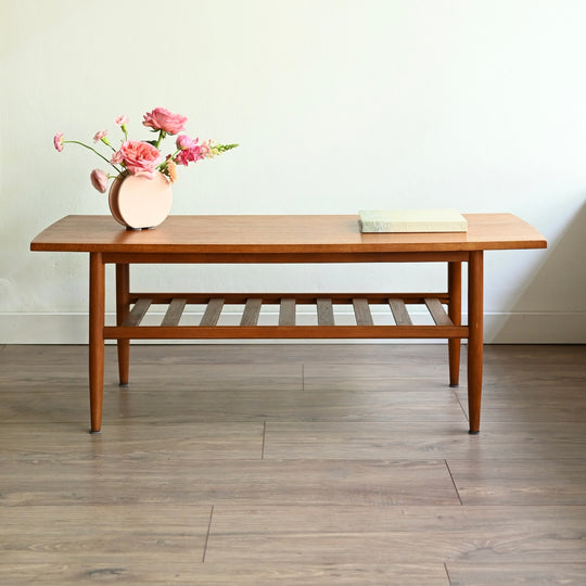 Mid Century Teak Coffee Table with Magazine Shelf