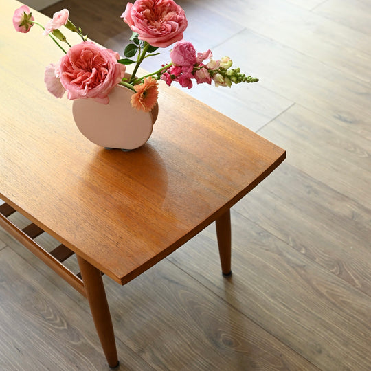 Mid Century Teak Coffee Table with Magazine Shelf