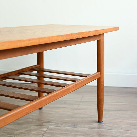 Mid Century Teak Coffee Table with Magazine Shelf