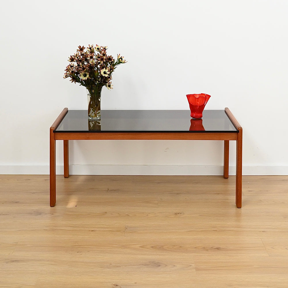 Parker Mid Century Teak Smoked Glass Coffee Table