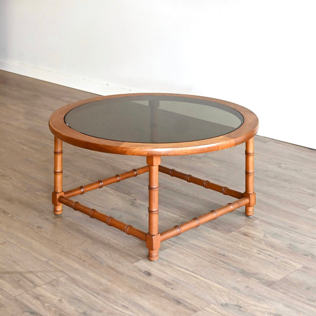 Vintage Solid Teak and Smoked Glass Coffee Table