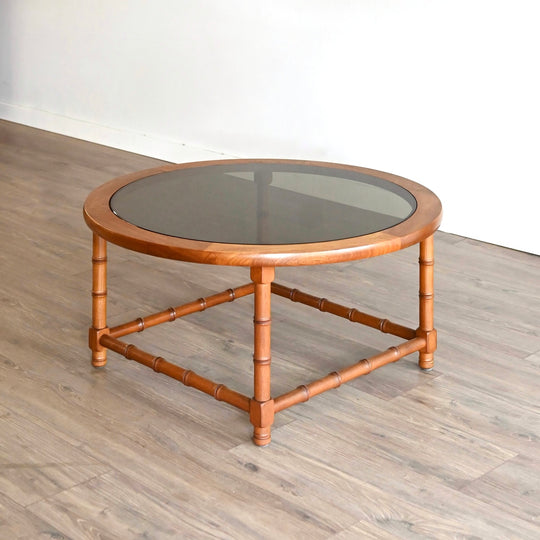 Vintage Solid Teak and Smoked Glass Coffee Table