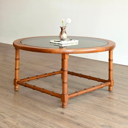 Vintage Solid Teak and Smoked Glass Coffee Table