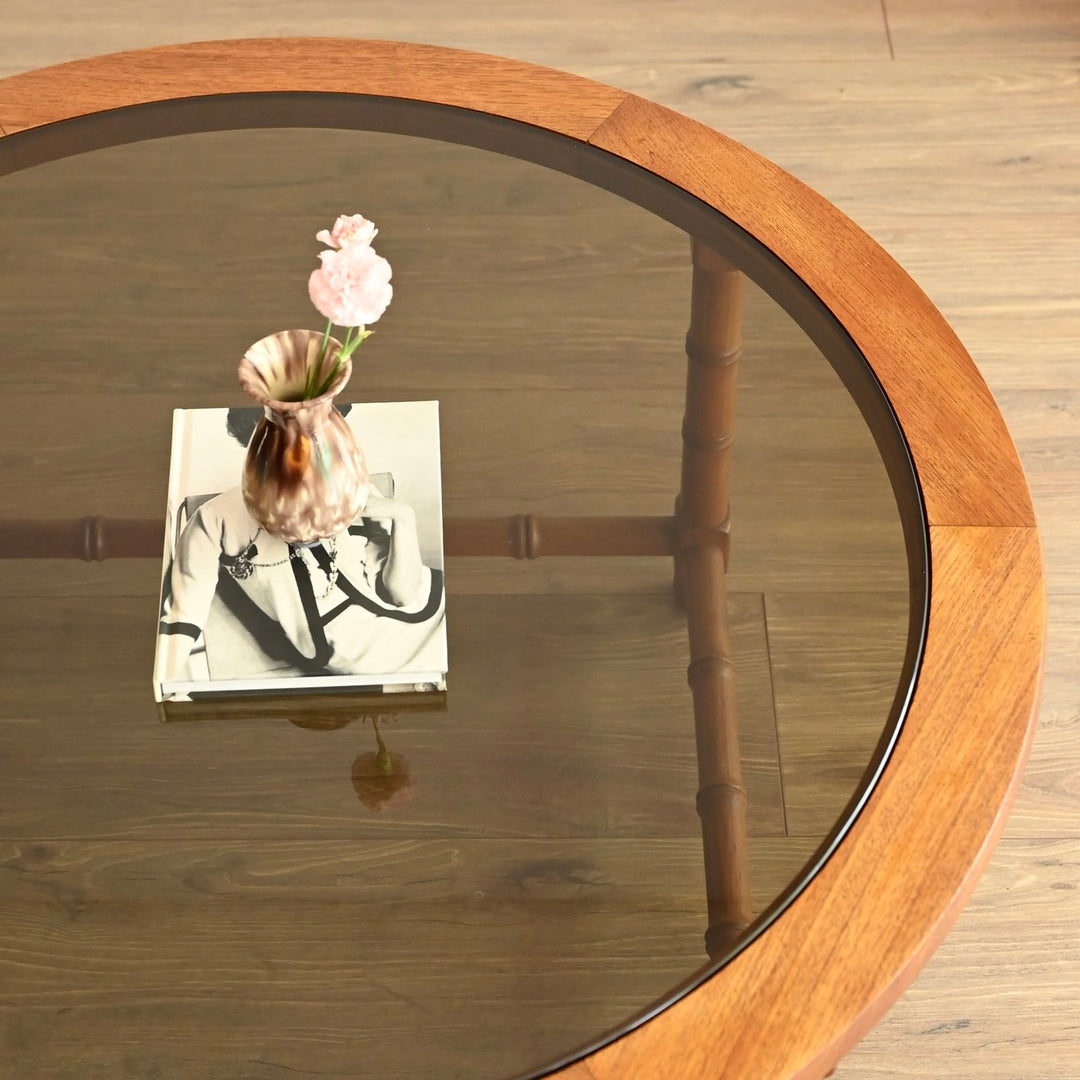 Vintage Solid Teak and Smoked Glass Coffee Table