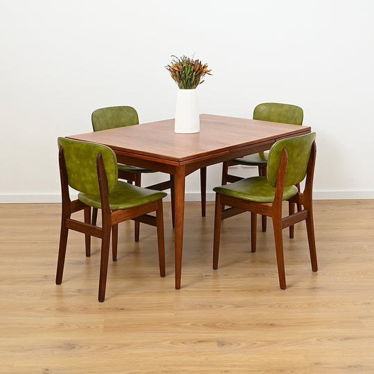 4 x Mid Century Green Vinyl Dining Chairs by Elite