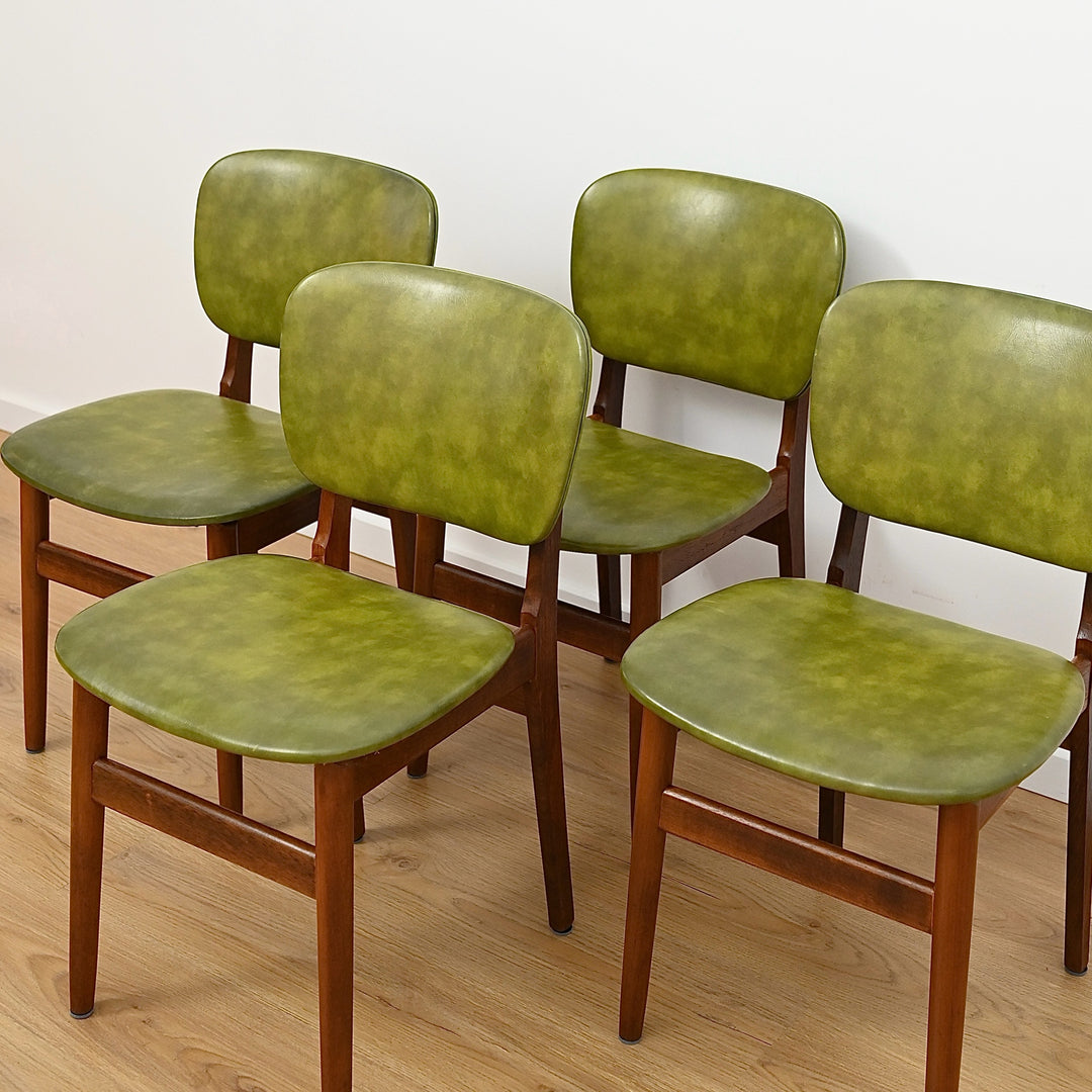 4 x Mid Century Green Vinyl Dining Chairs by Elite