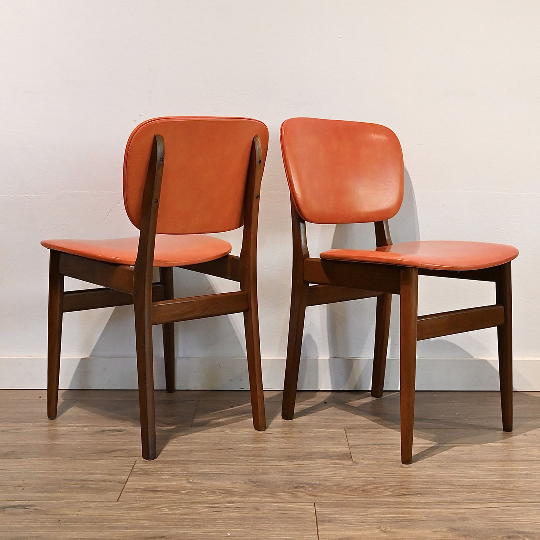 4x Mid Century Teak Orange Vinyl Dining Chairs by Elite