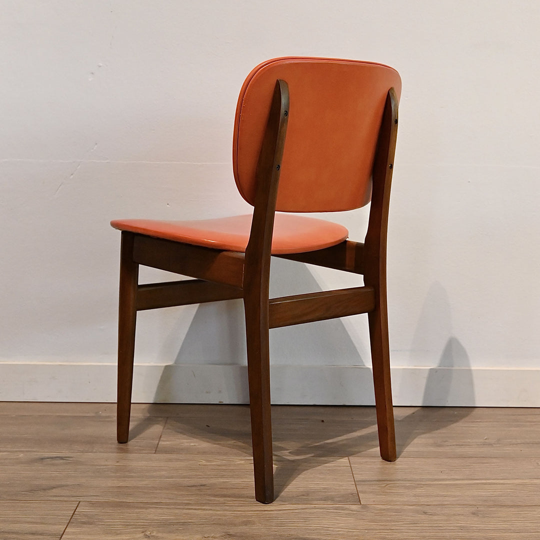 4x Mid Century Teak Orange Vinyl Dining Chairs by Elite