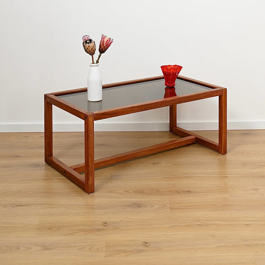 Mid Century Teak Smoked Glass Coffee Table by Chiswell