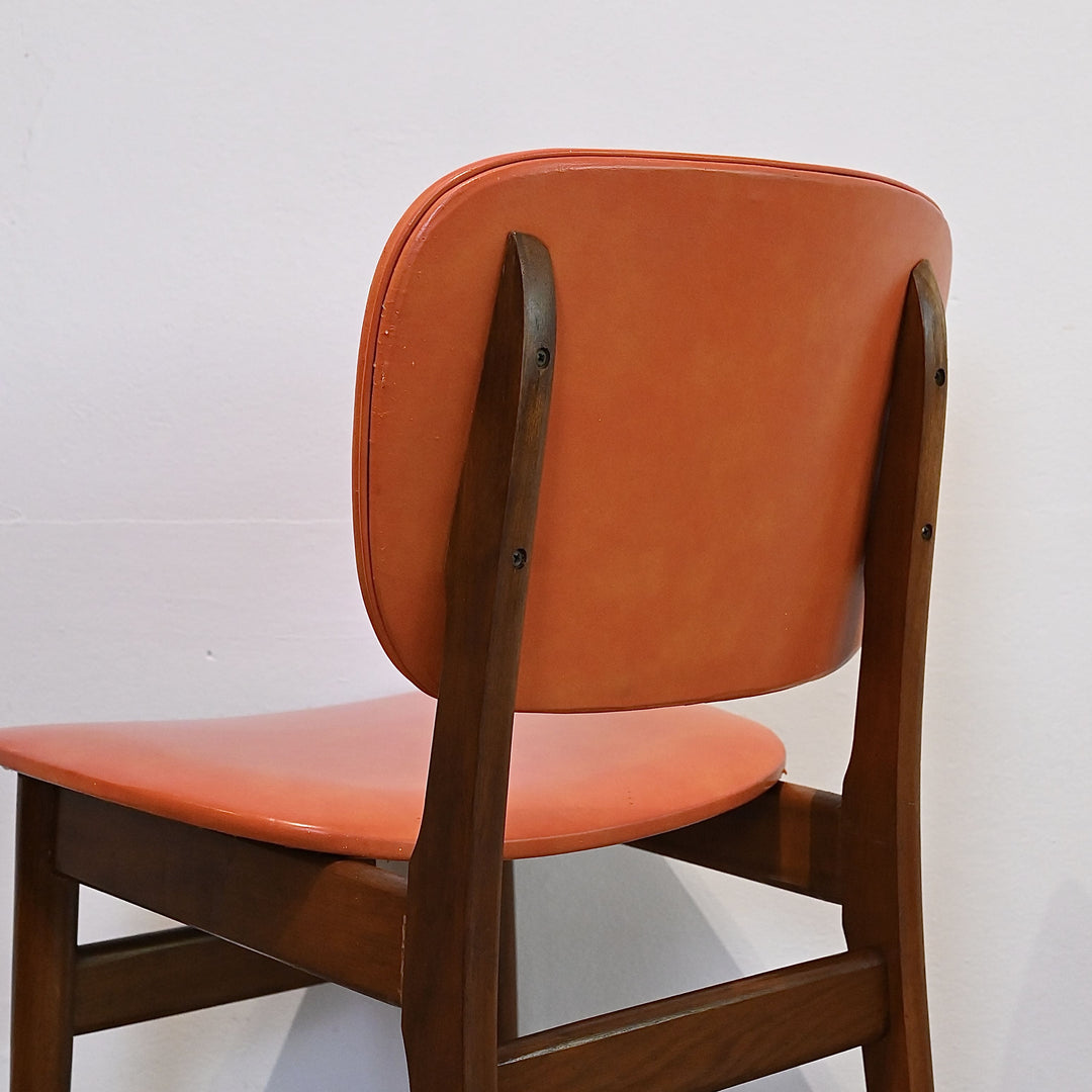 4x Mid Century Teak Orange Vinyl Dining Chairs by Elite