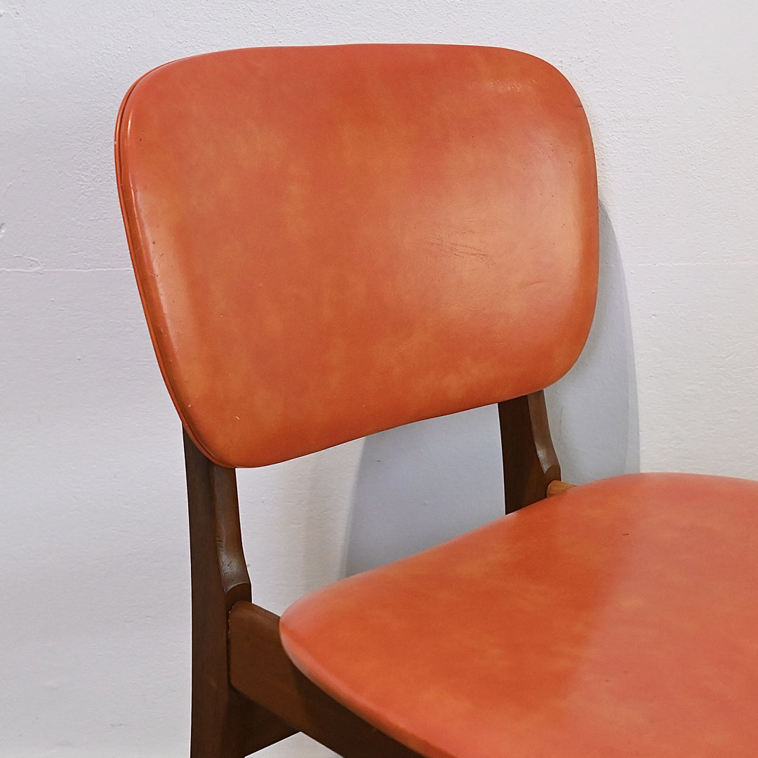 4x Mid Century Teak Orange Vinyl Dining Chairs by Elite