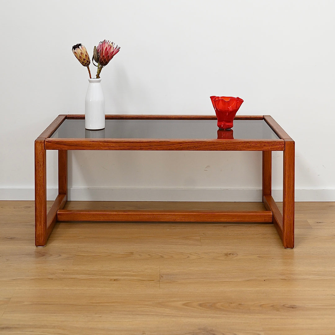 Mid Century Teak Smoked Glass Coffee Table by Chiswell