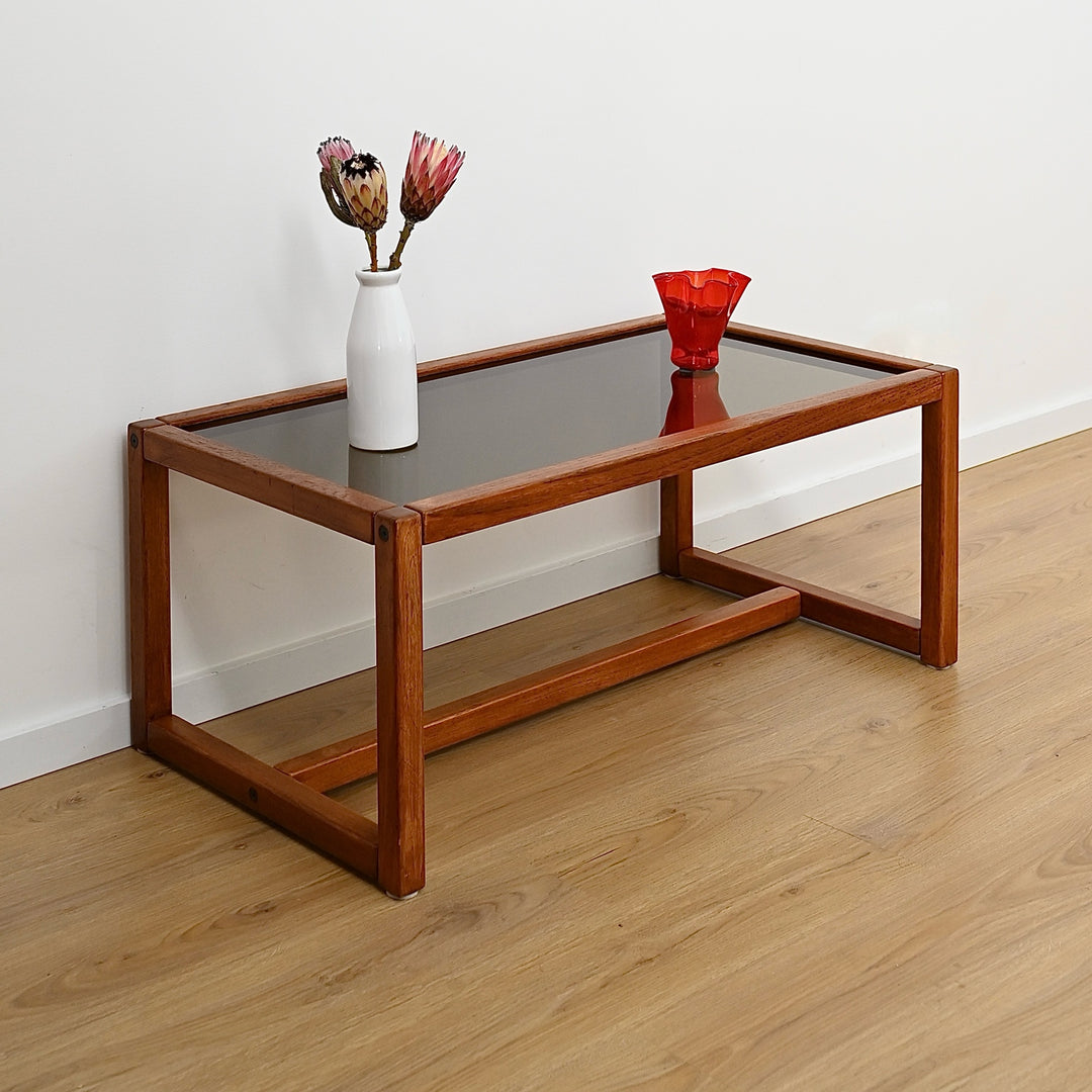 Mid Century Teak Smoked Glass Coffee Table by Chiswell