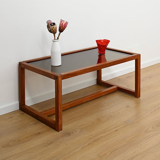 Mid Century Teak Smoked Glass Coffee Table by Chiswell