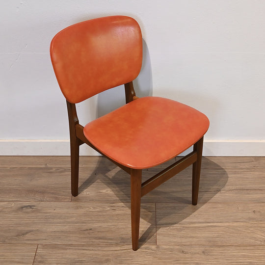 4x Mid Century Teak Orange Vinyl Dining Chairs by Elite