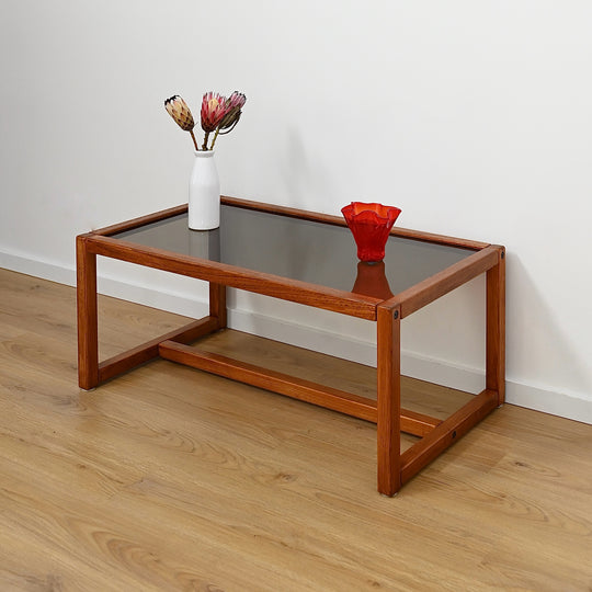 Mid Century Teak Smoked Glass Coffee Table by Chiswell