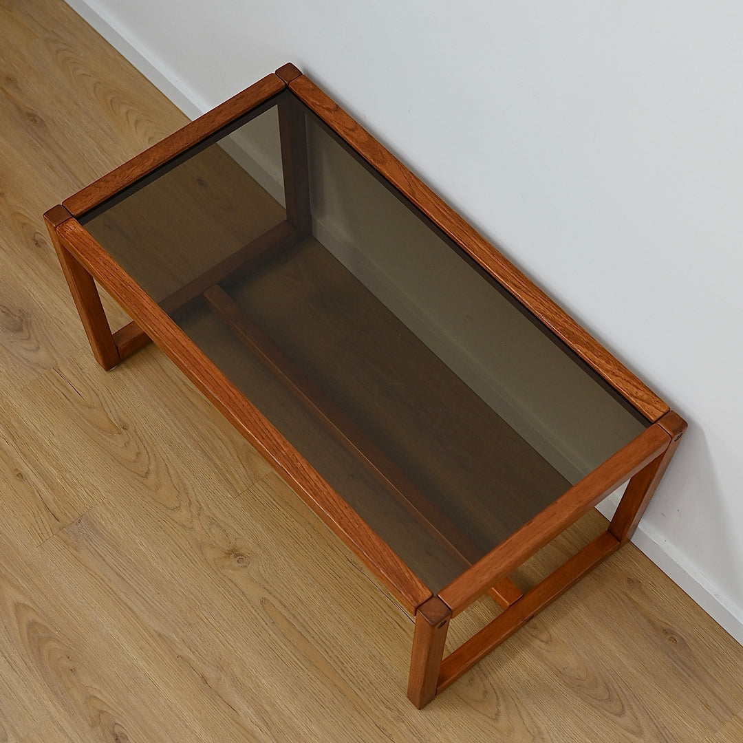 Mid Century Teak Smoked Glass Coffee Table by Chiswell