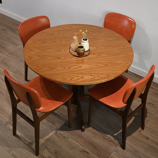 4x Mid Century Teak Orange Vinyl Dining Chairs by Elite